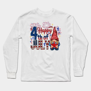 Happy 4th Of July with gnome Us Flag Independence Day Long Sleeve T-Shirt